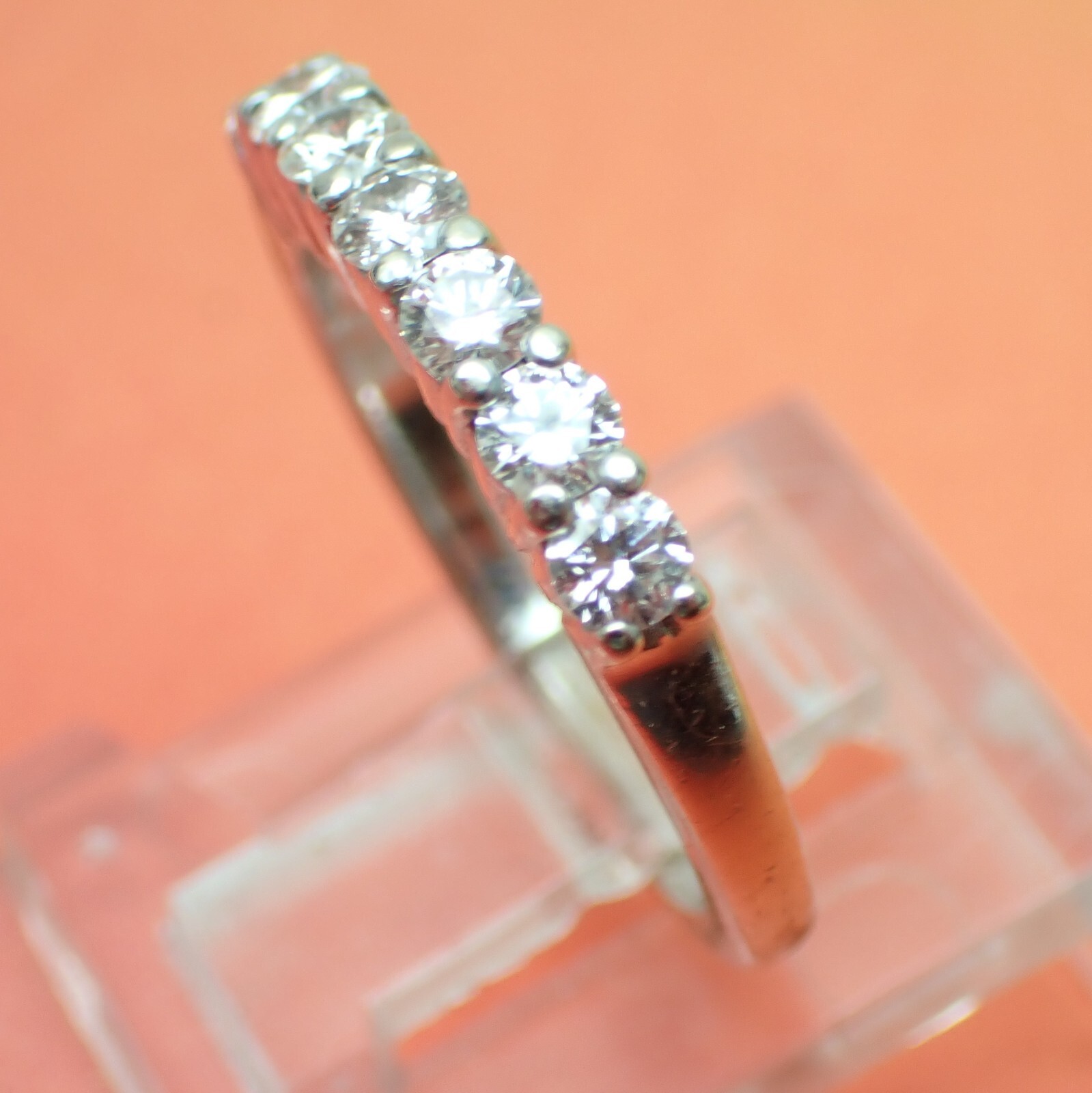 7 Diamond Wedding Band 14K White Gold Ring 0.35ct Full Cut Stones Size 5 2.5g