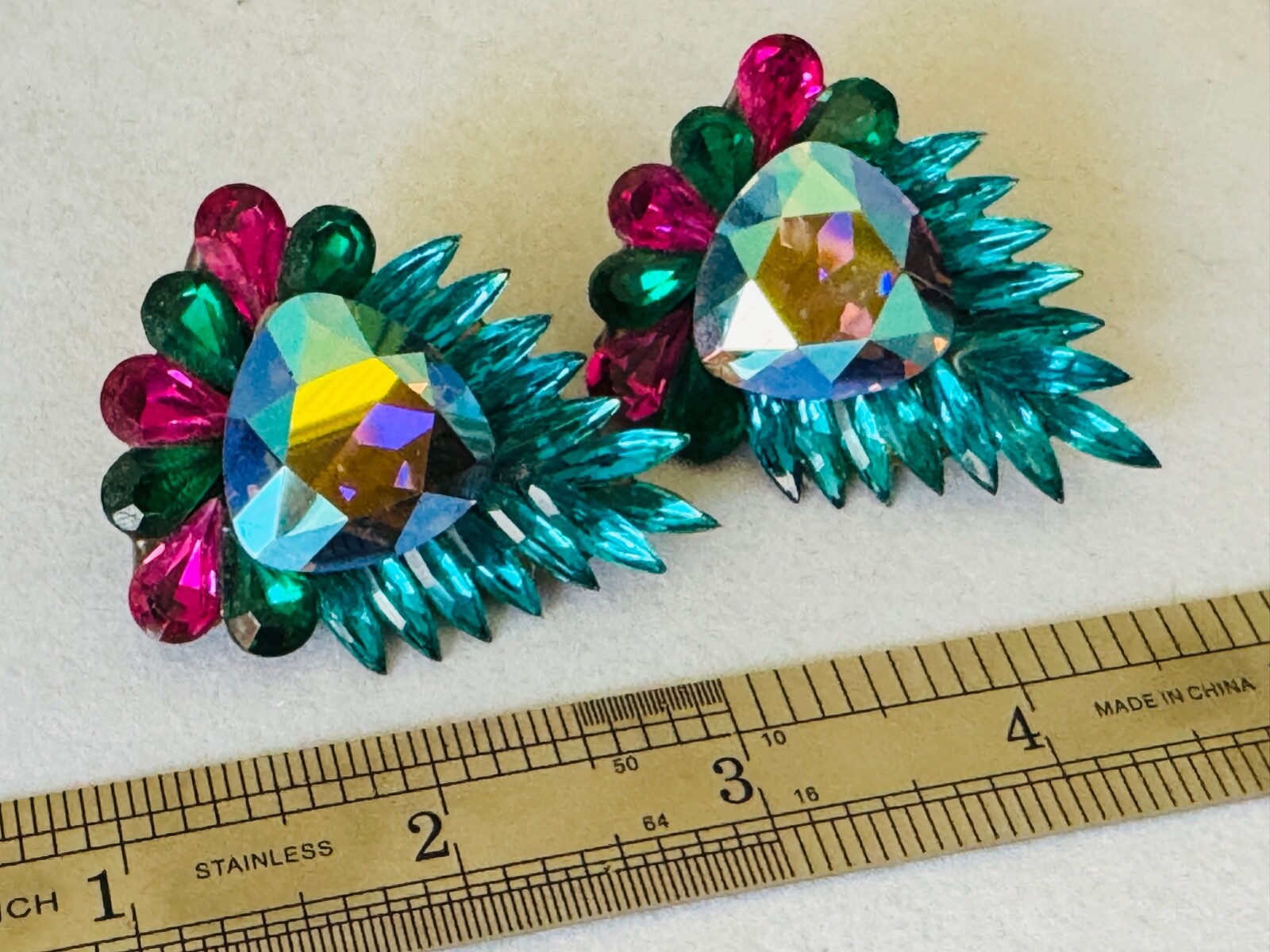 Vintage 1980’s 1987 HANSEN Signed Rhinestone Clip On Earrings
