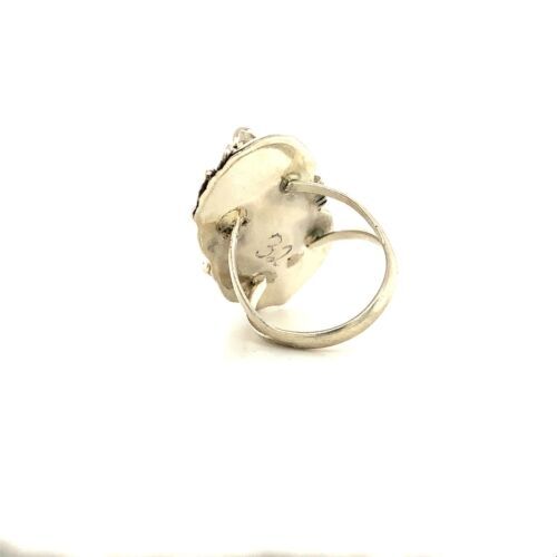 Vintage Sterling Silver Native American Navajo MOP Shell Stone Feather Ring sz 6