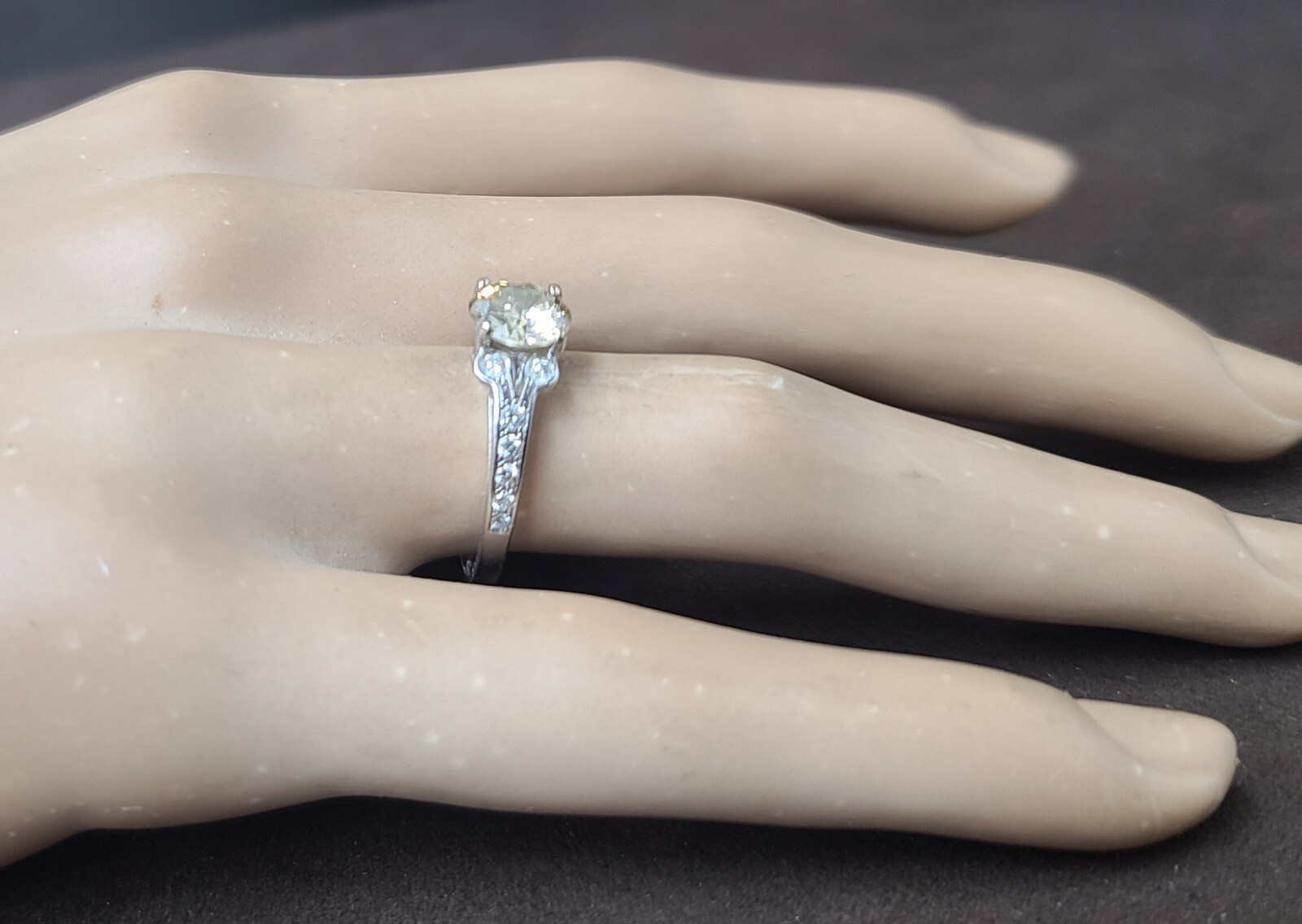 Vintage 14k White Gold Engagement Ring 1.28ct. Natural Champagne Round Diamond