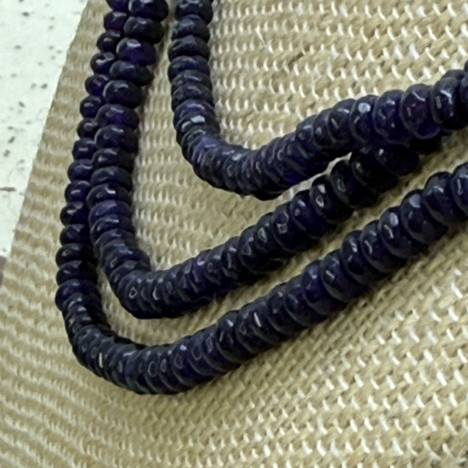 Vintage 3 Strand Purple Iolite Bead Necklace Faceted Iolite Floral Clasp