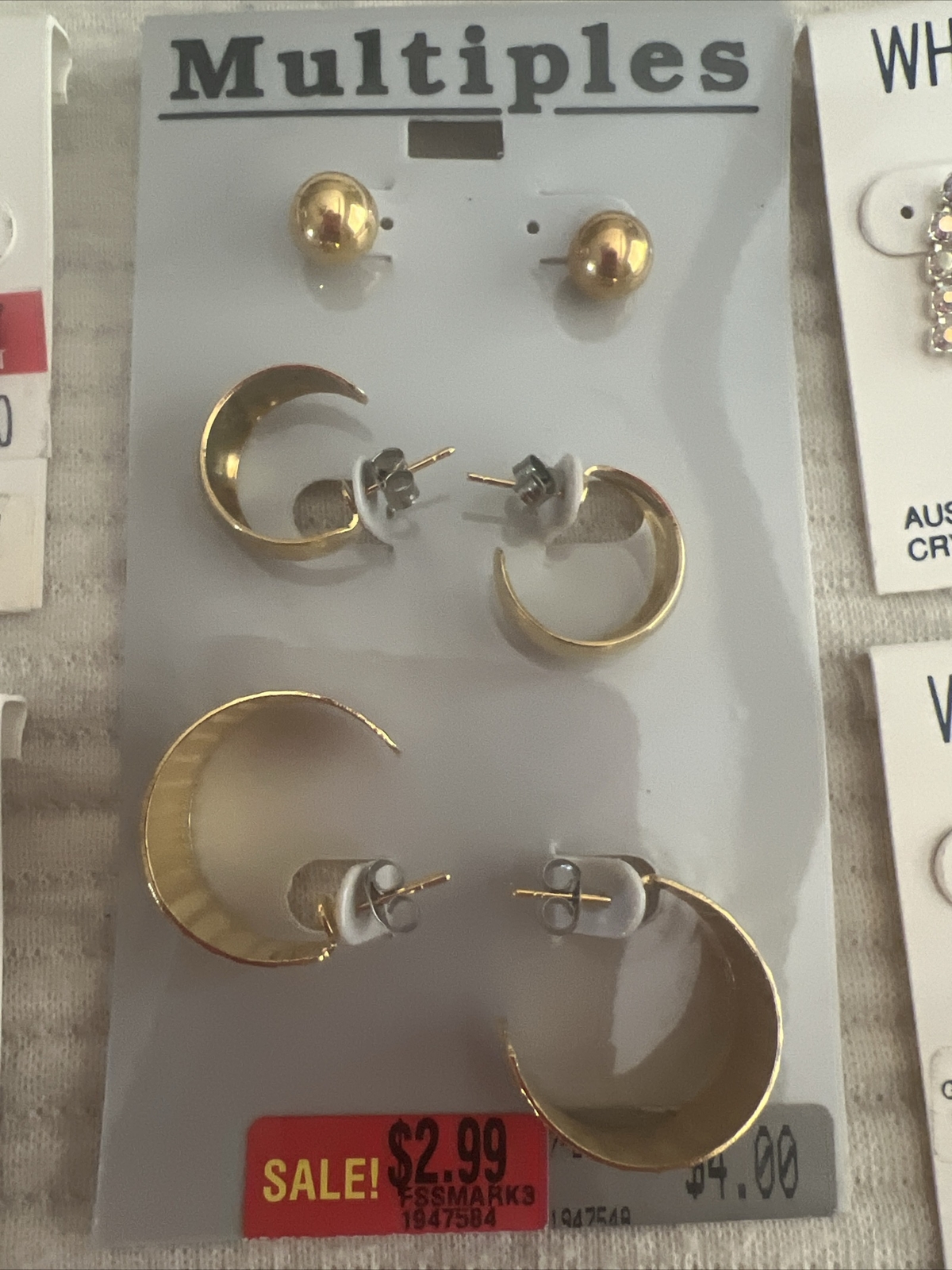 Vintage 90s White stag Earring Lot Wal-mart Pearl Crystal Glass Lot Of 5 Collect