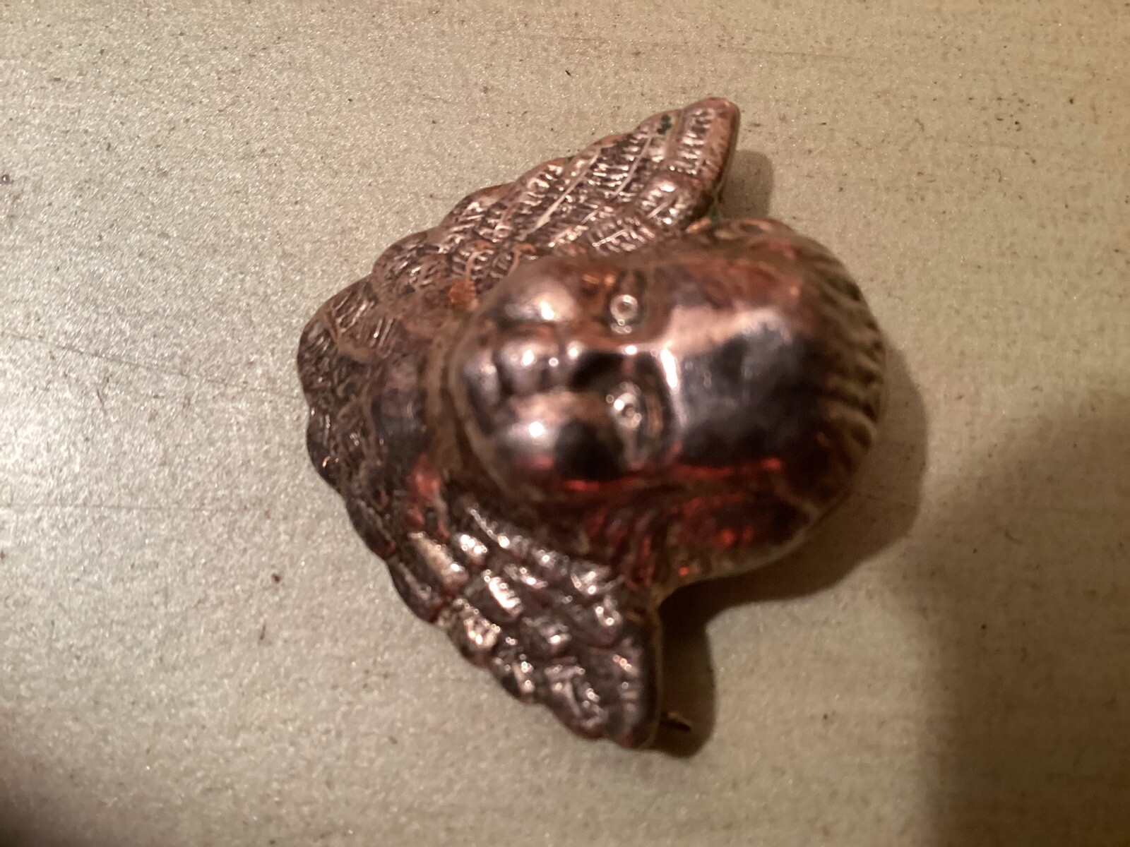 Sterling 925 Angel Cherub Cupid Face With Wings Pin Almost 1 1/2” .wide