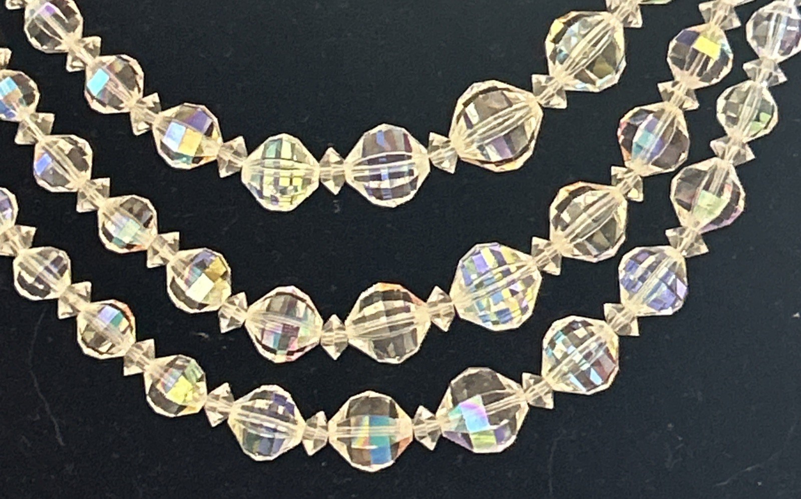 Laguna faceted clear crystal three strand 15” beaded necklace