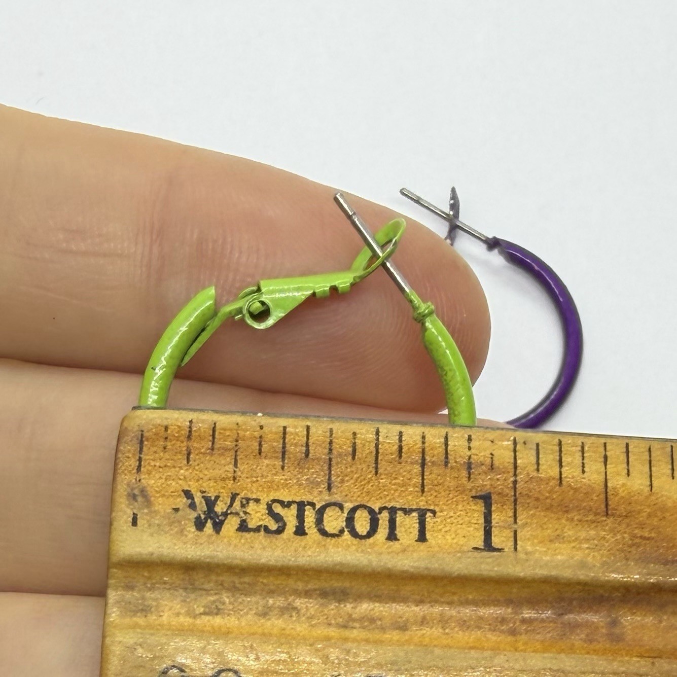 Vtg Lime Green Dark Purple 1970’s Enamel Full Hoop Omega Earrings Lot Tube Two