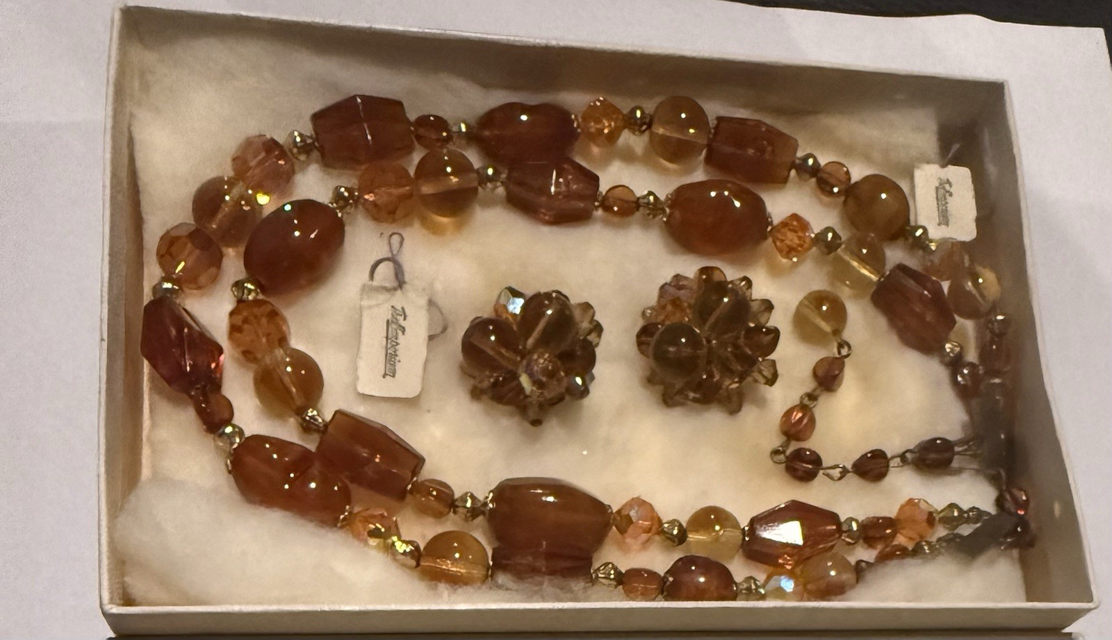 Stunning 1960s The Emporium Multi-Strand Amber Bead Statement Necklace & Earring