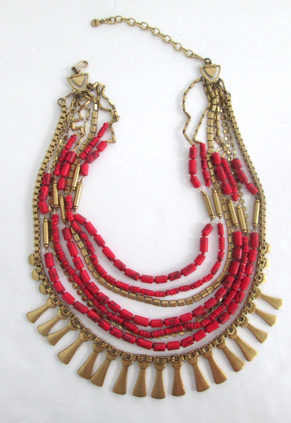 STELLA & DOT Bliss Necklace Convertible 3 in 1 Multi Strand Coral Gold Tone 20″