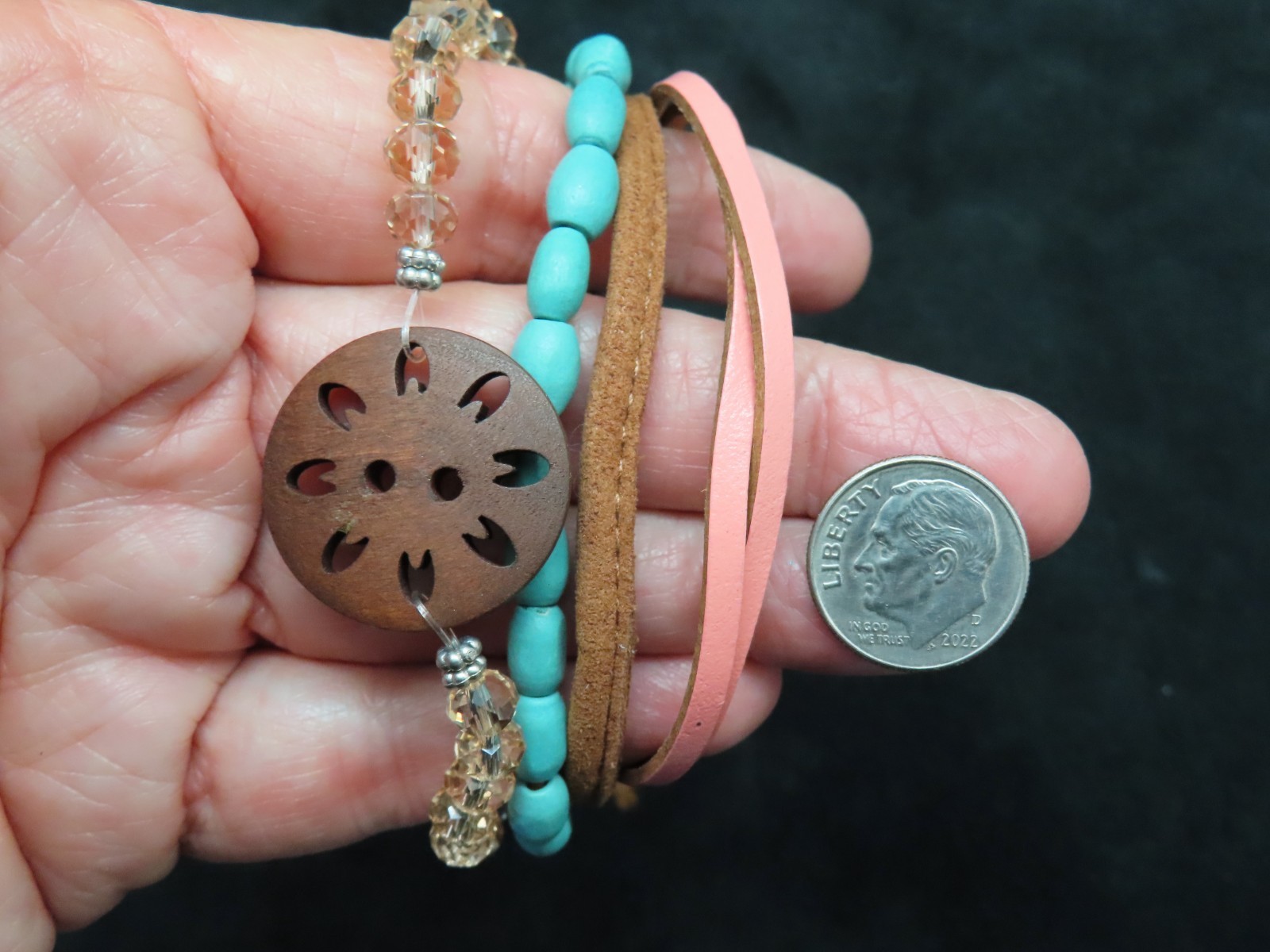 Vintage Multi Strand Leather & Bead Tie Bracelet