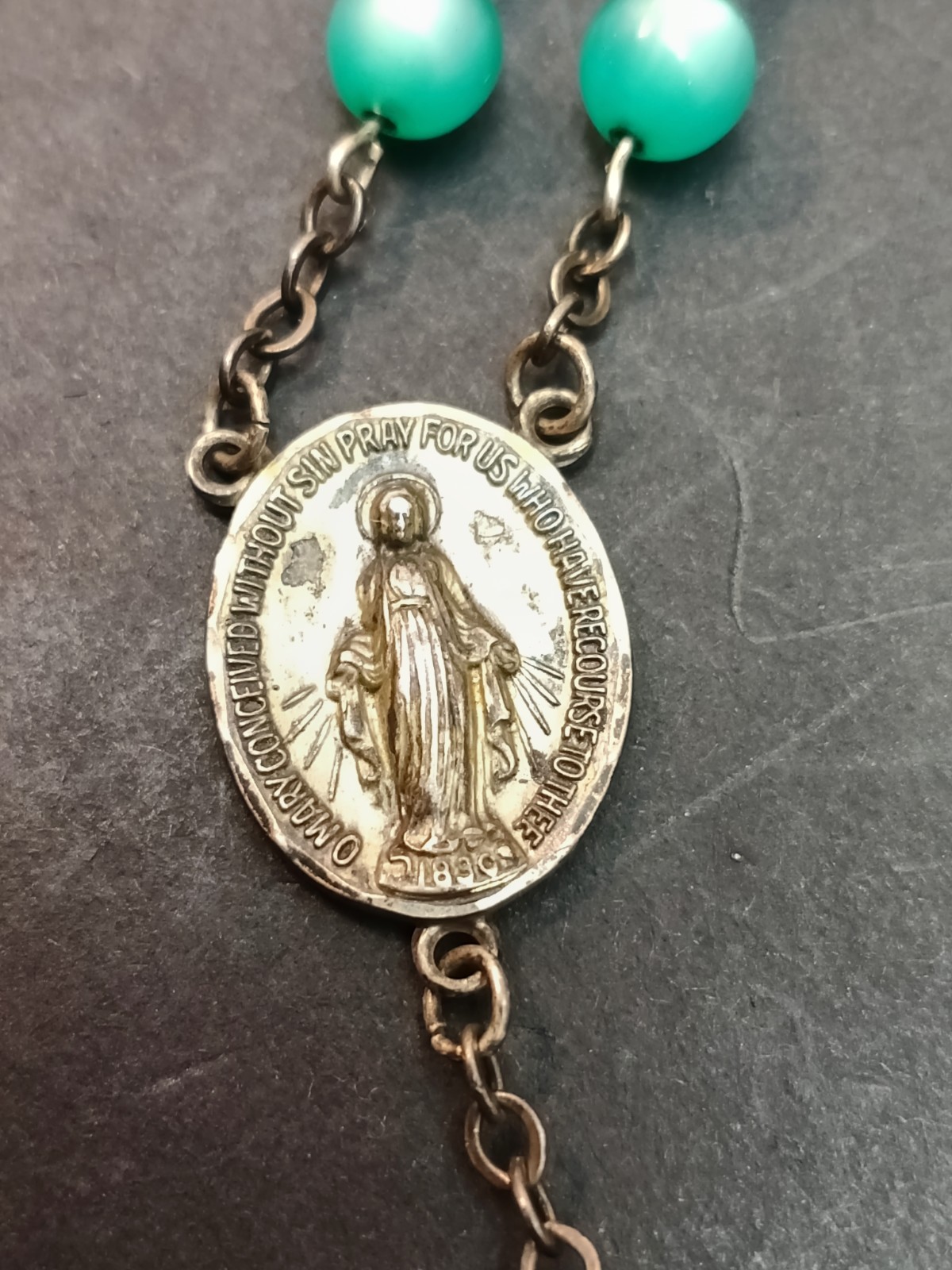 VINTAGE AFCO STERLING SILVER BLUE 58 Beads ROSARY CRUCIFIX Necklace