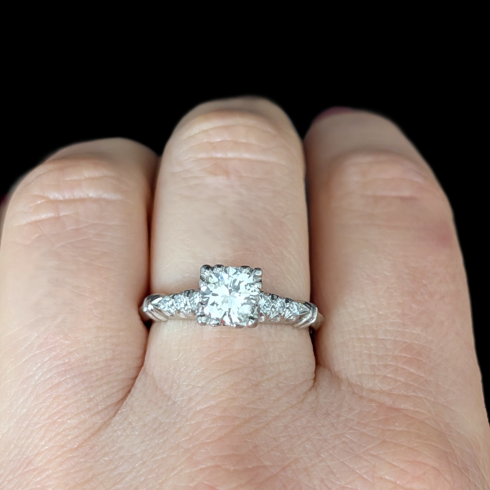 1950s Vintage Old GIA Cert. 0.96ct Diamond Platinum Engagement Ring Estate Gift