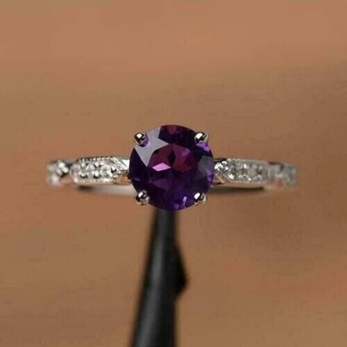 2.5CT Round Cut Lab Created Amethyst Anniversary 14k White Gold Finish Gift Ring