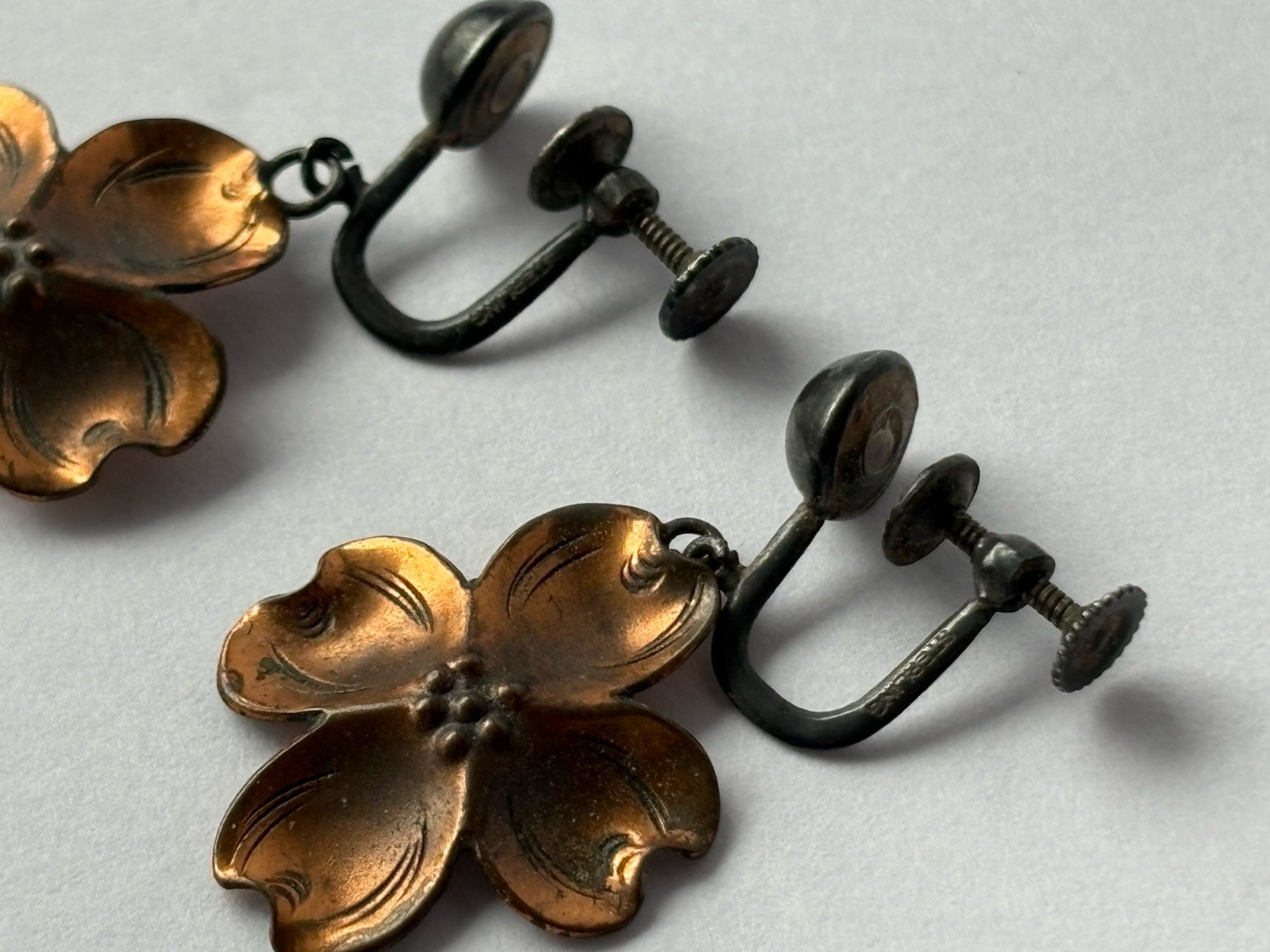 Vintage Stuart Nye Dogwood Bracelet Earrings Ring Set Sterling Silver and Copper
