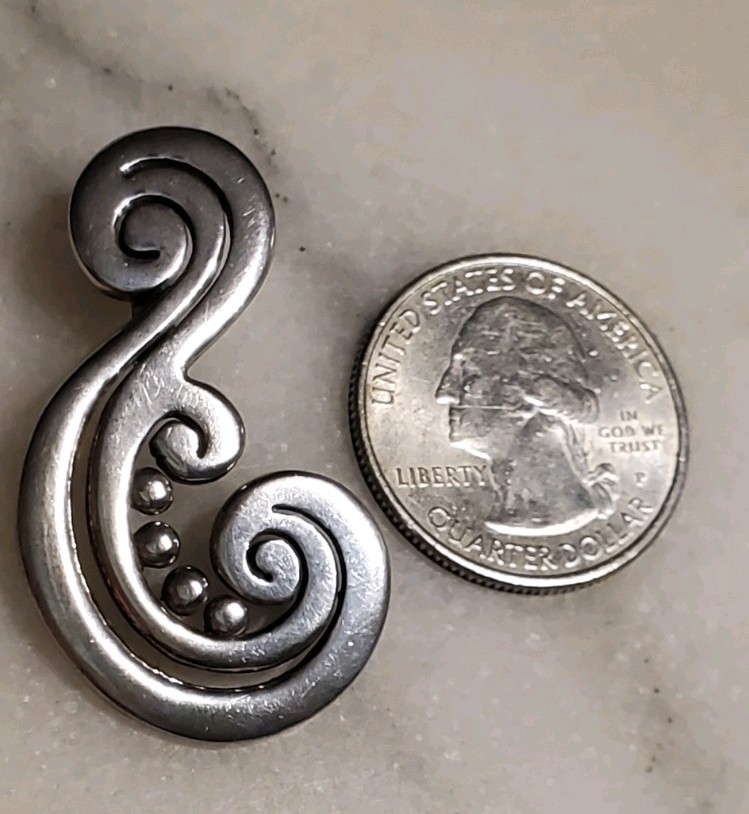 Signed ATI Sterling Silver 925 Mexico Large Swirl Slide Pendant