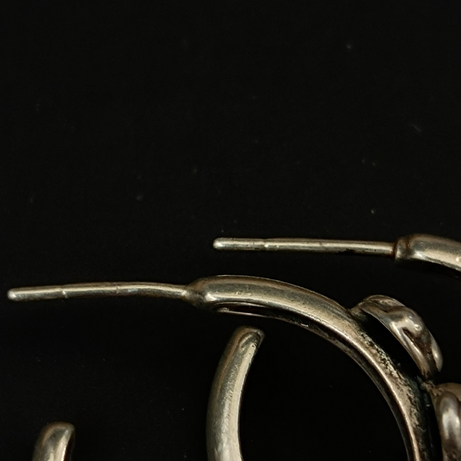Vintage Silver Hoop Earrings Garnet Cabochon Boho Handmade Sculptural Artisan