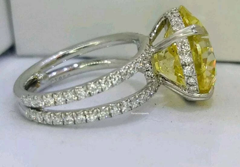 Sparkling Lemon Yellow 10.21CT Citrine & Round White 1.10CT CZ Engagement RingFN