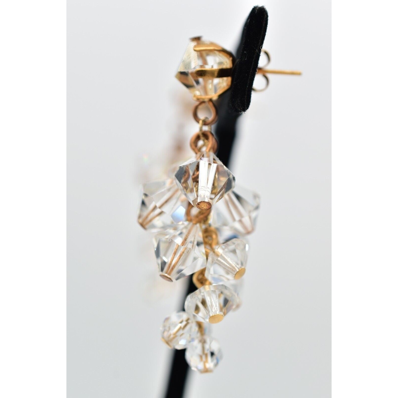 Vintage Clear Austrian Crystal Earrings Dangle Cluster Chain Drop Glam 1950s A24