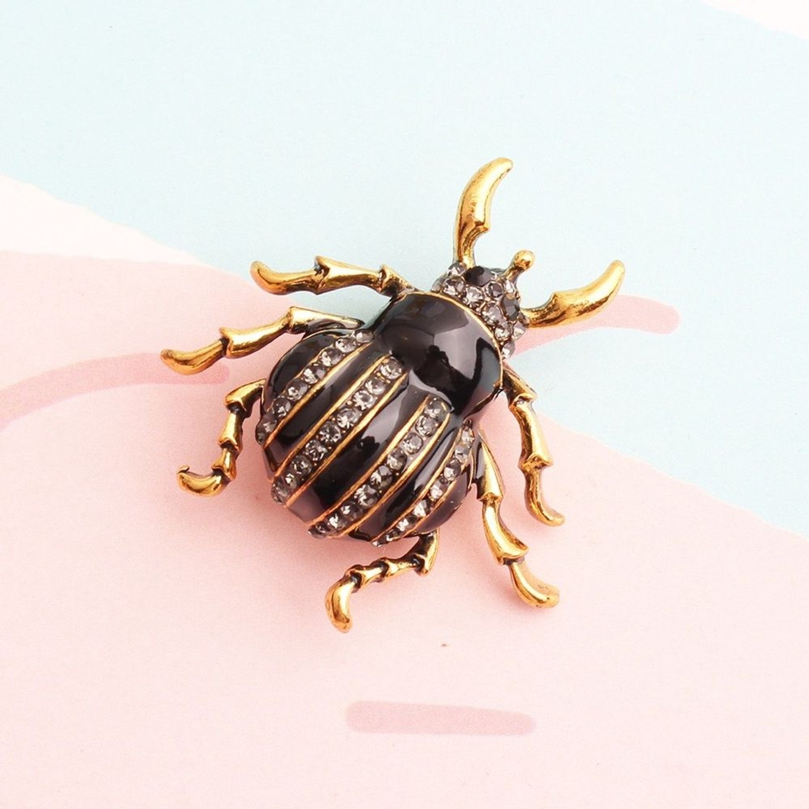 Silver Tone Bee Brooch Blue Rhinestone Crystal Insect Pin Statement Jewelry