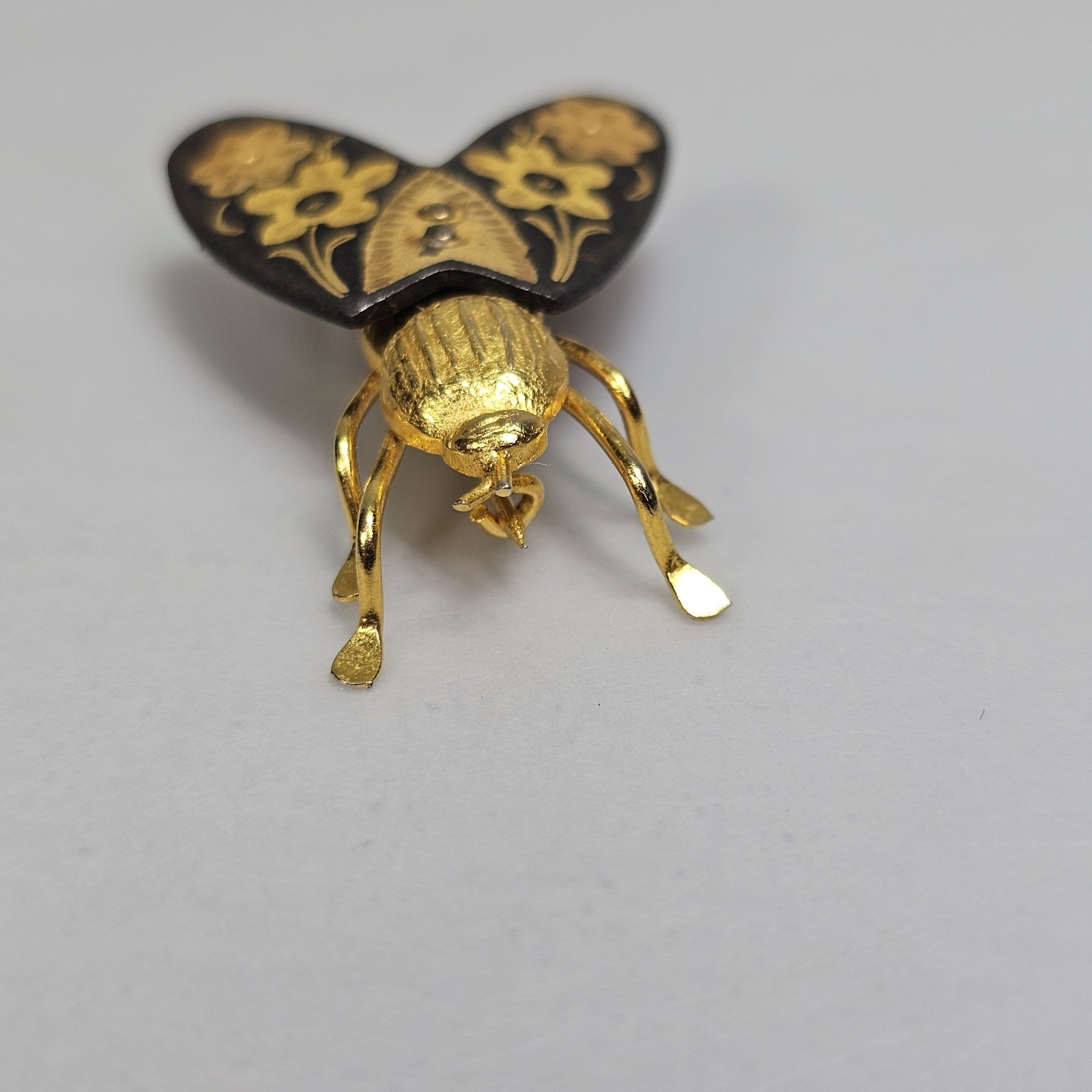 Vintage Damascene Fly Brooch Insect Bug Toledo Spain Gold Leaf