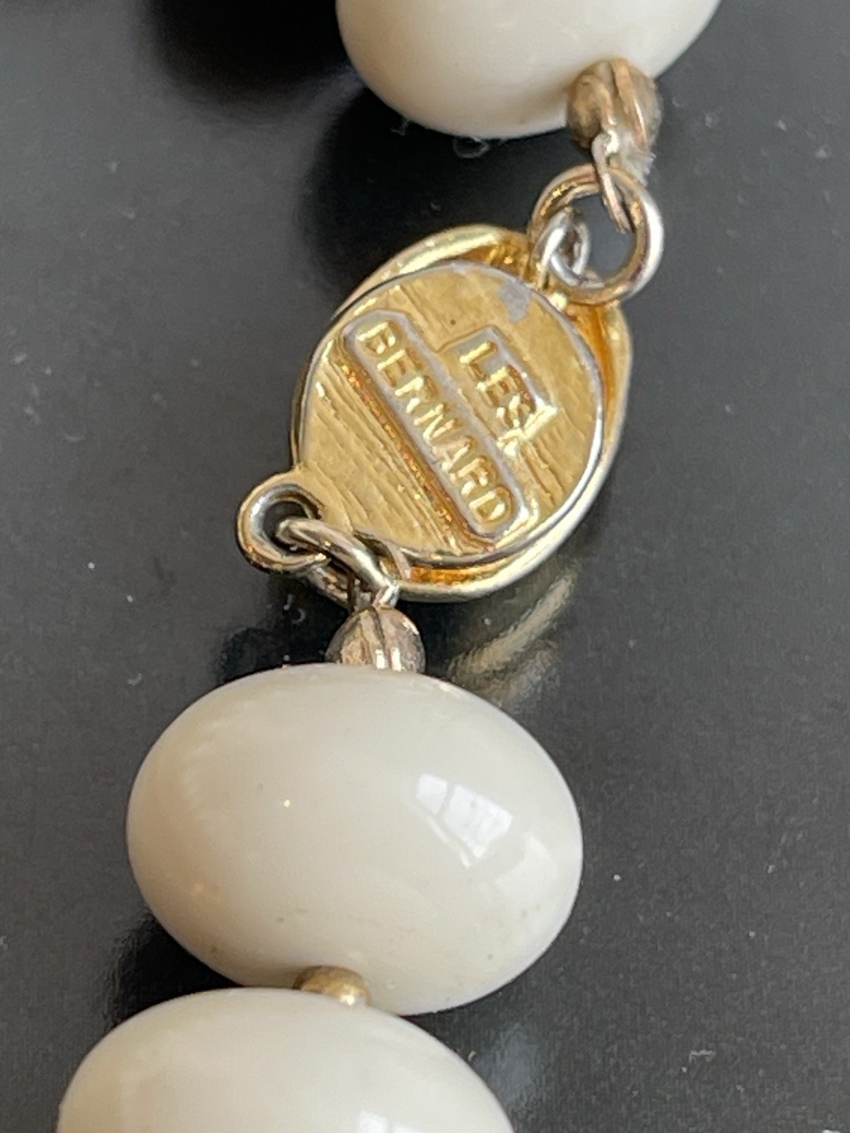 Vintage Les Bernard signed ivory white beaded statement necklace
