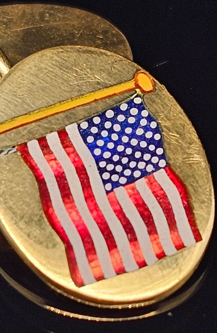 18K Gold Deakin & Francis AMERICAN FLAG and EAGLE Cufflinks Made in England