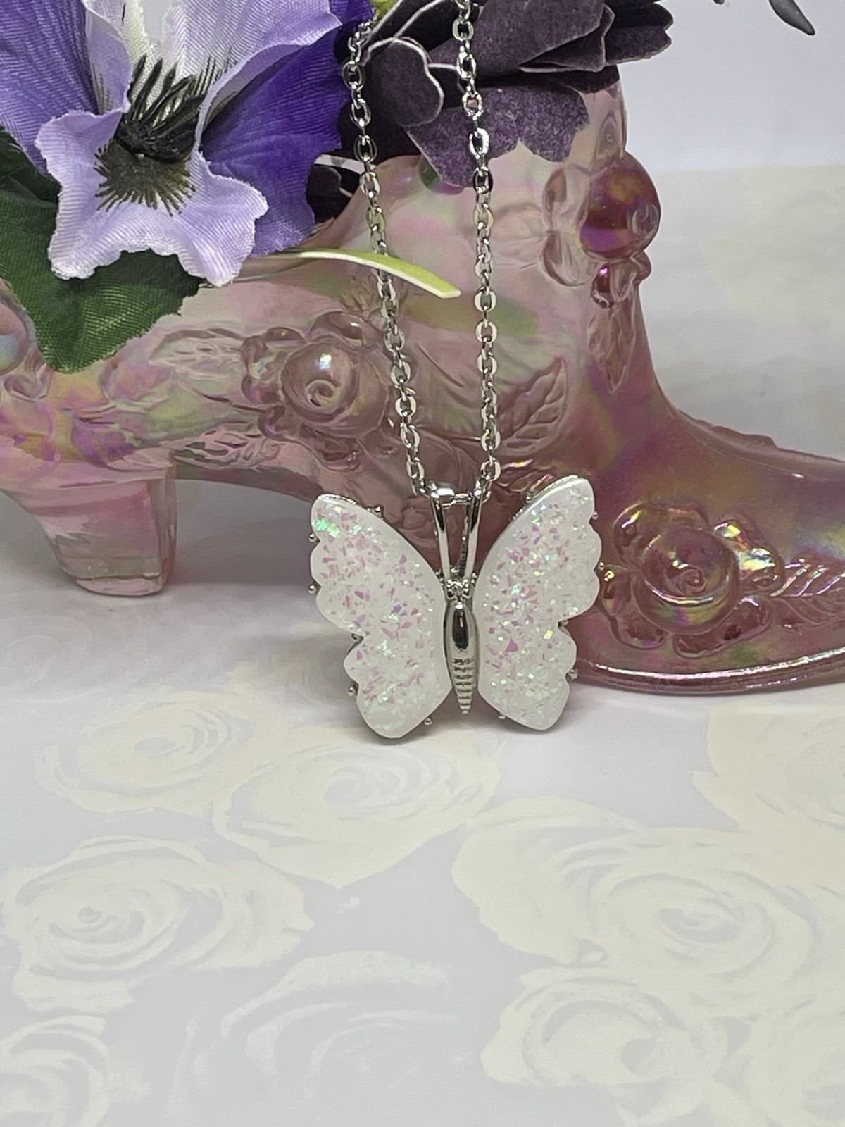 Silver Fire Opal Butterfly Anniversary Birthday Wedding White Gift Memorial Brid