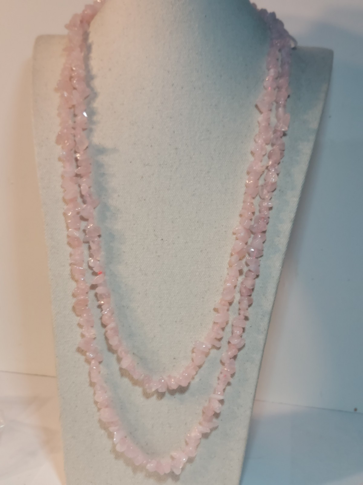 Vintage Rose Quartz Chip Necklace 56″ & Stretch Bracelet