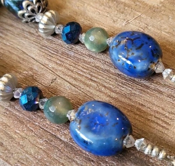 Vtg Multicolored Stone Beaded Silver Tone Necklace Toggle Closure, Free Shipping