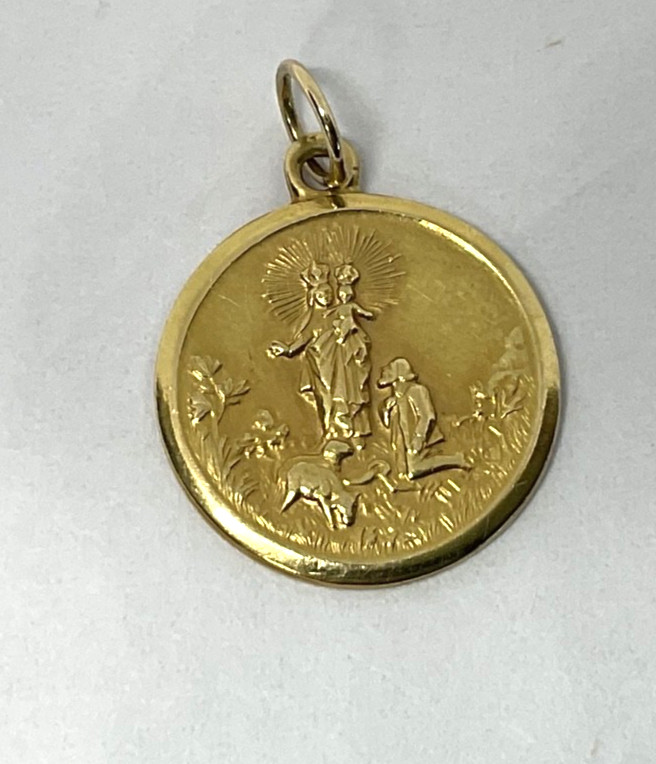 Vintage 750 18K Solid Gold Blessed Virgin Our Lady of the Guard Protection Medal