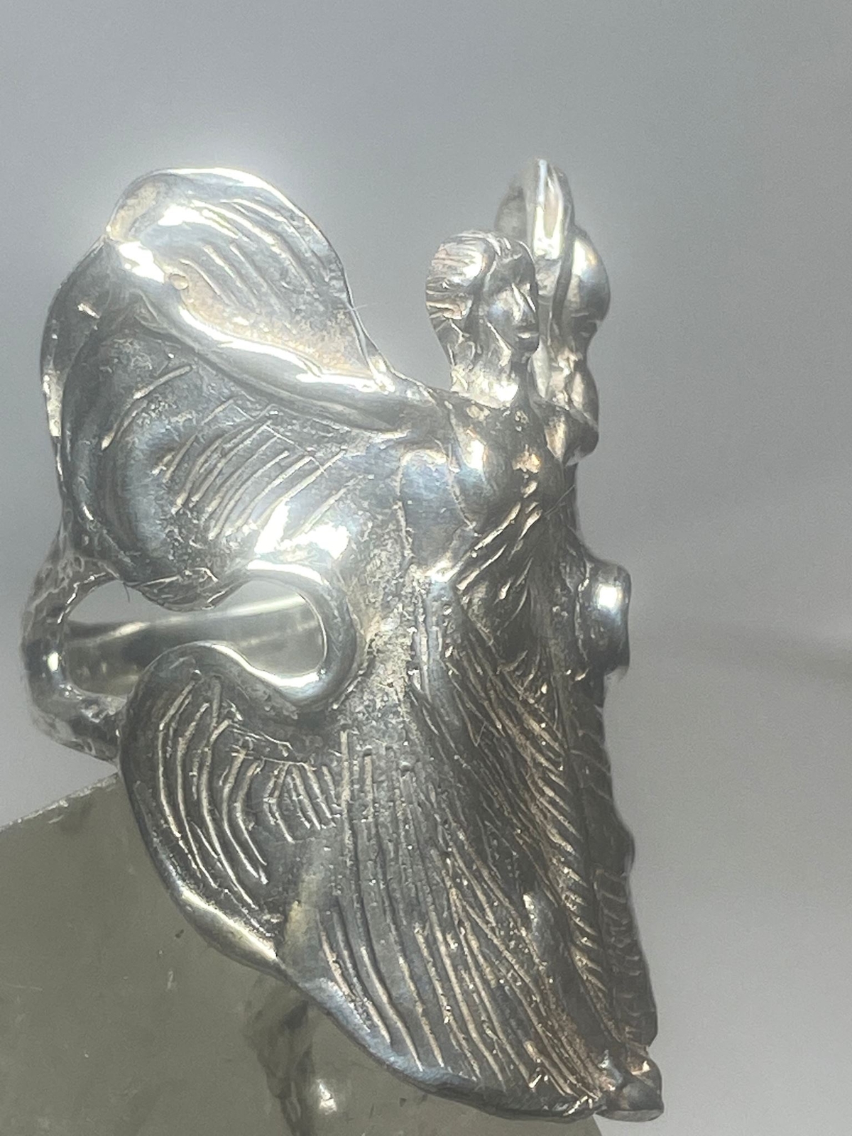 Wings Lady ring Art Deco influences band sterling silver women girls