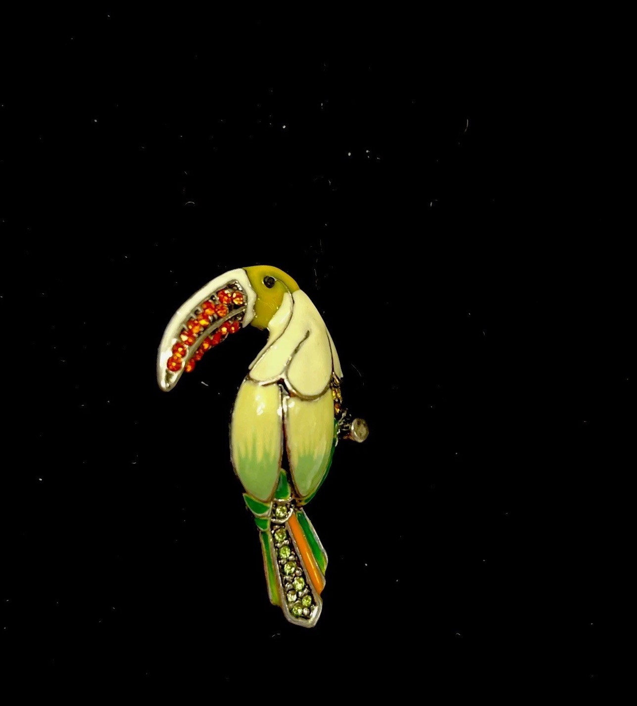 VTG Enamel Rhinestone Lucite Silver Metal Alloy Wire Rhinestone Bird Brooch 1950