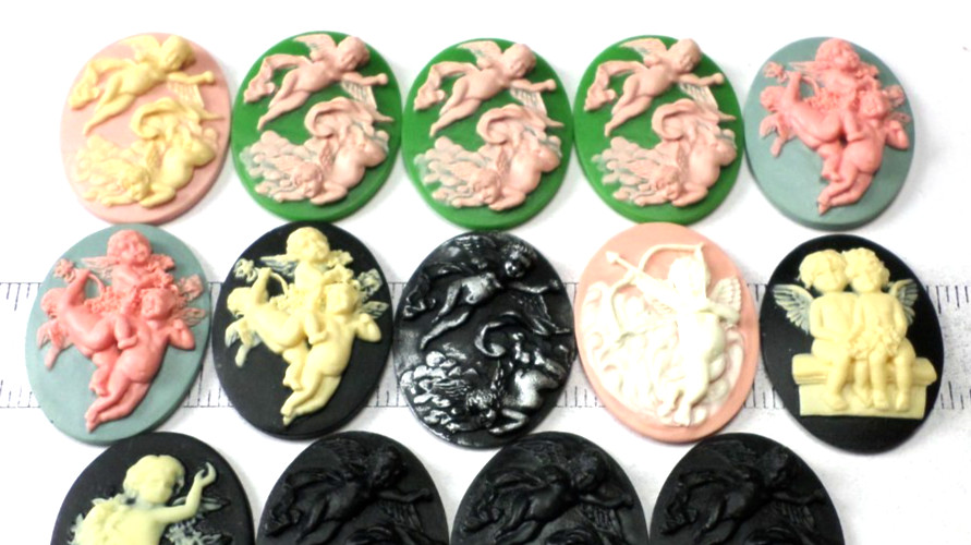 15 of 40x30mm Mixed Different Vintage Cherubs Oval Cameos Cabochons Lot