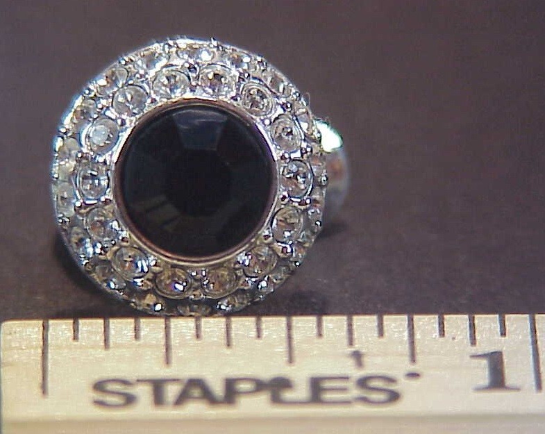 Vintage signed Monet silver tone faceted black glass with white rhinestones earr