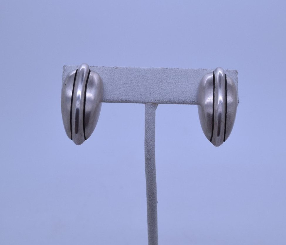 Sterling Silver Clip-On Earrings Wide Dome Modernist 1.25″ 21.4g