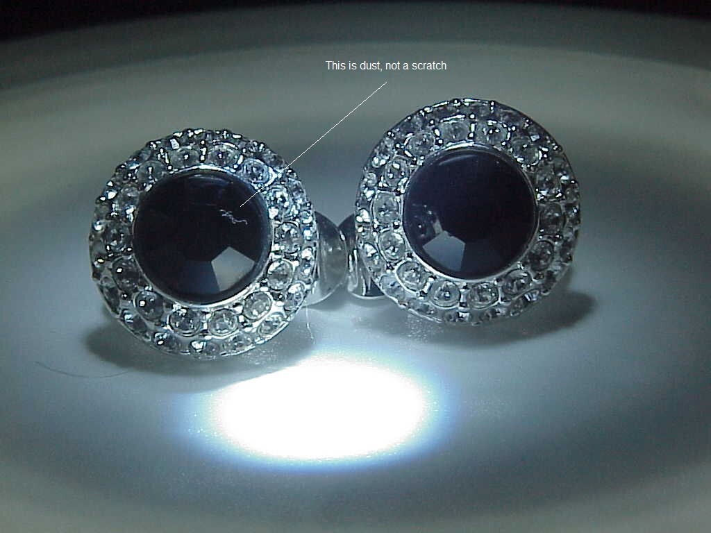 Vintage signed Monet silver tone faceted black glass with white rhinestones earr
