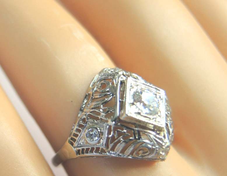 Antique Art Deco Diamond Engagement 18K White Gold Ring Size 5.75 EGL USA