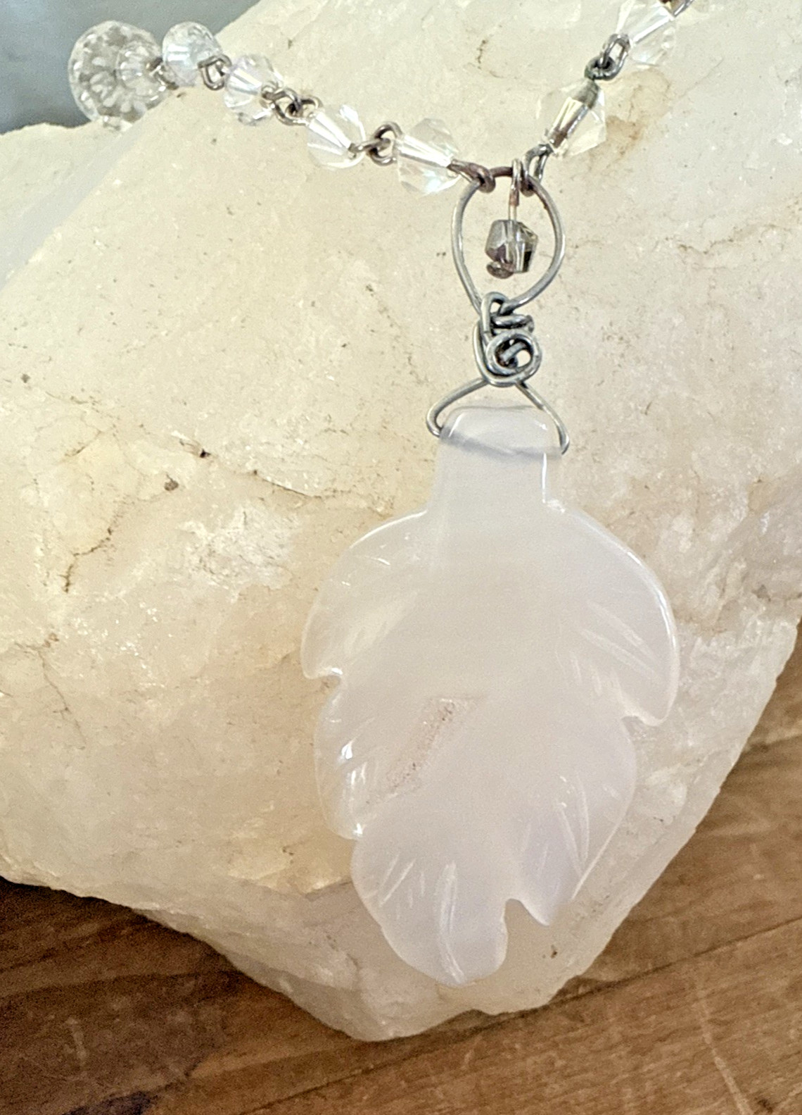 VTG Y2K NECKLACE Layer AGATE LEAF GEODE CRYSTALS AB Boho Hippie Gypsy Wedding