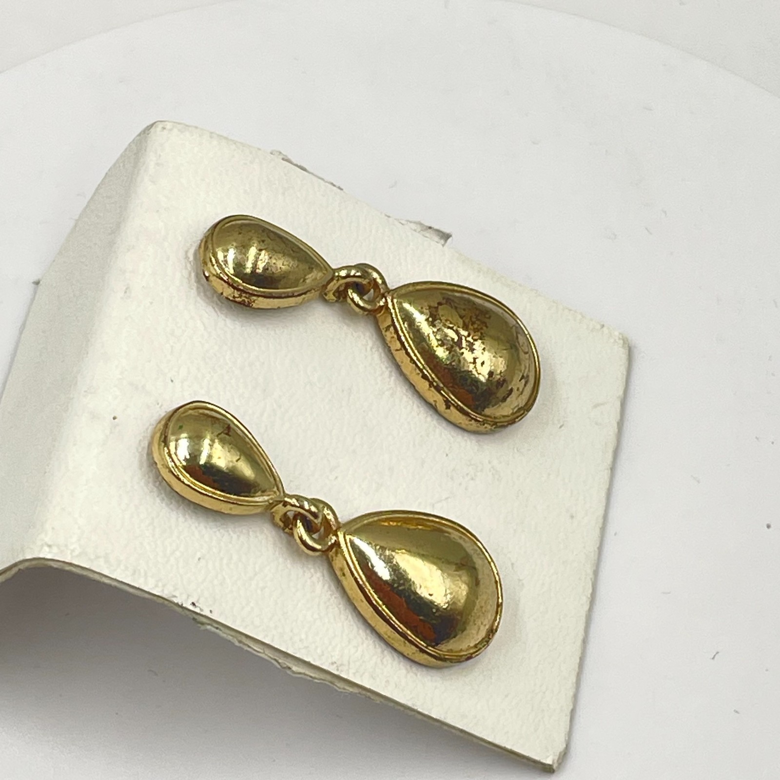 Vintage Gold-Tone Classic Polished Double-Tier Teardrop Dangle Drop Earrings