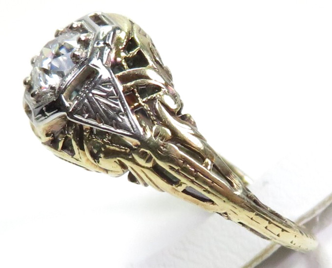 Antique 1920’s European Diamond 13KY/16KW Engagement Ring Size 4 UK-H dtd 1927