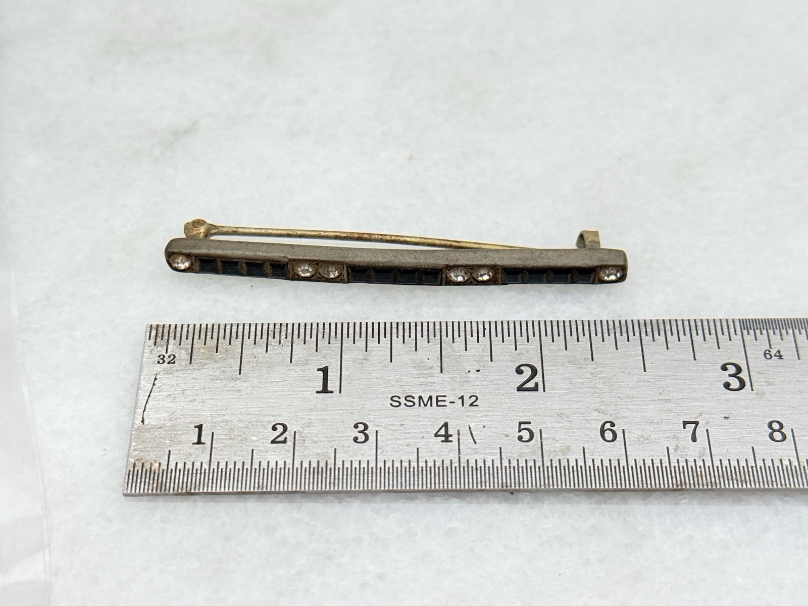 Antique Art Deco Fishson Silverite Rhinestone Bar Pin c.1920’s