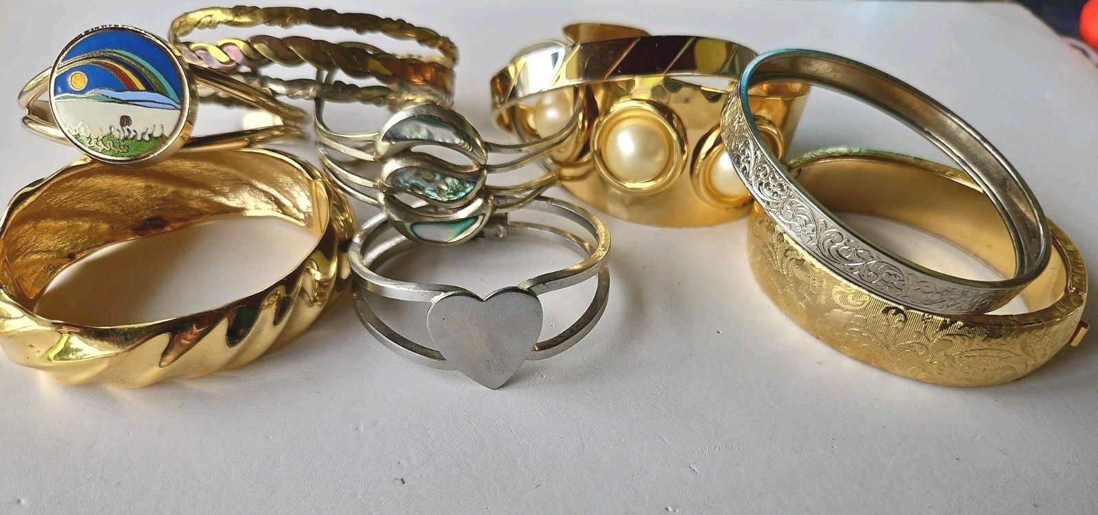 Vintage Costume Jewelry Bracelet Lot of 3 Hinged Clamper 5 Open Cuffs 1 Bangle