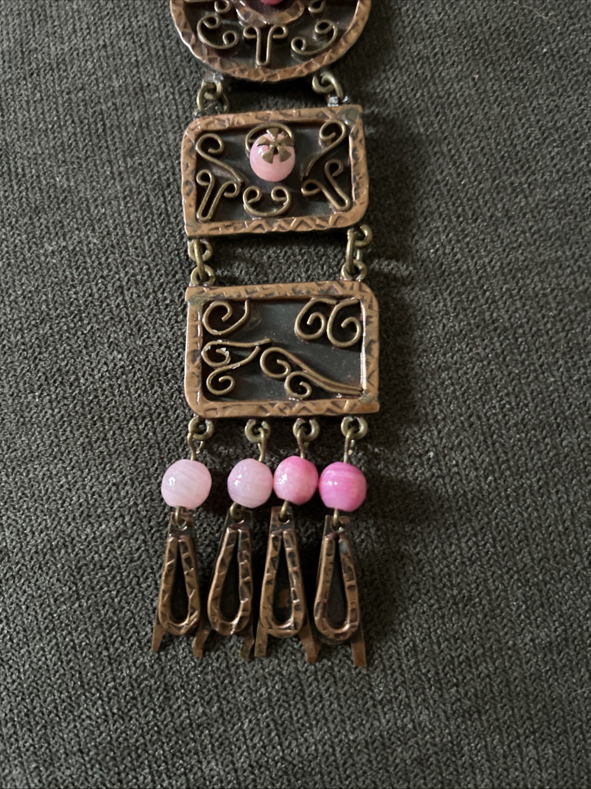 Vintage Casa Maya Mexico Necklace Copper Brass Pink Color Beads —