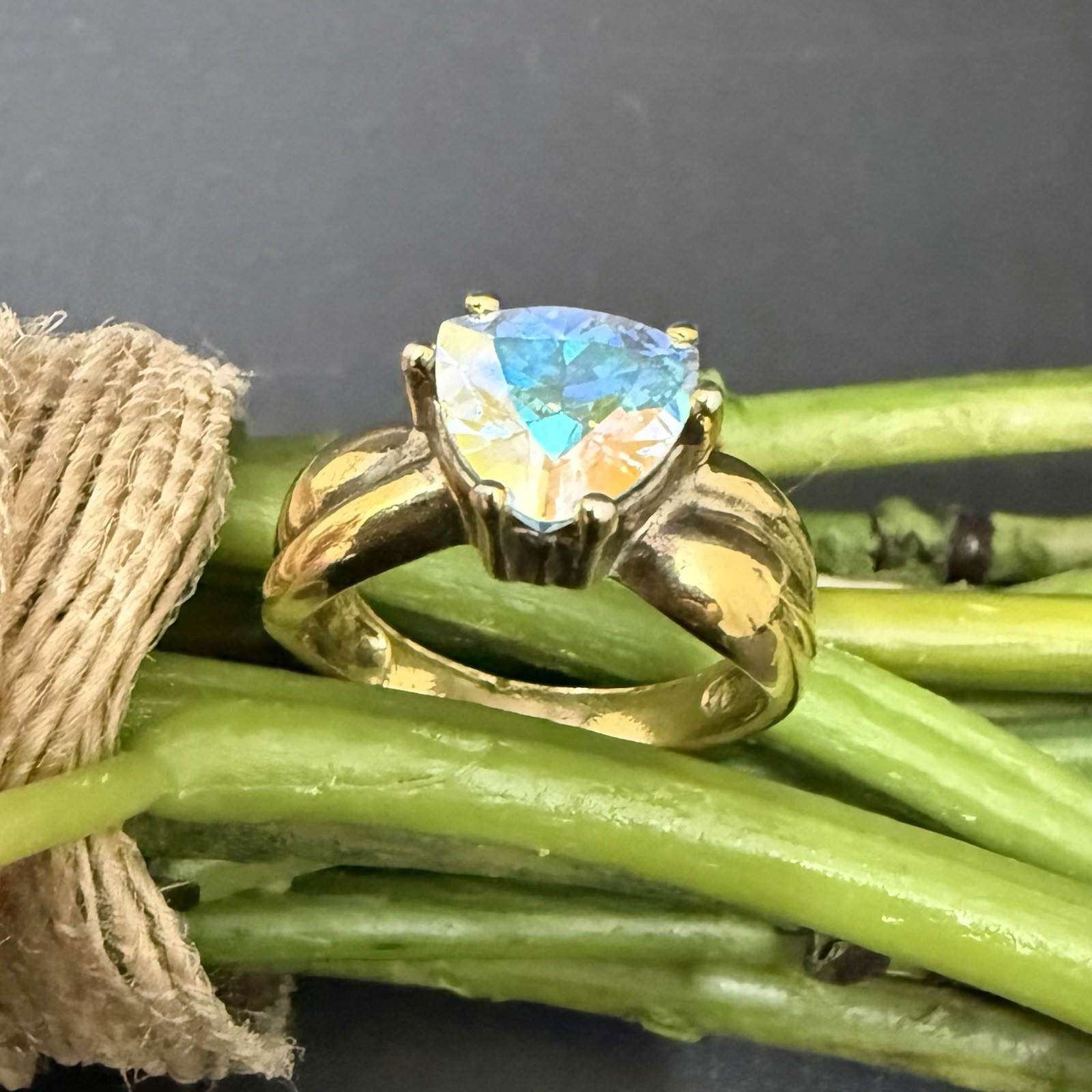 UTC 925 Vermeil Gold Over Sterling Silver Mystic Topaz Trillion Cut Ring Size 8