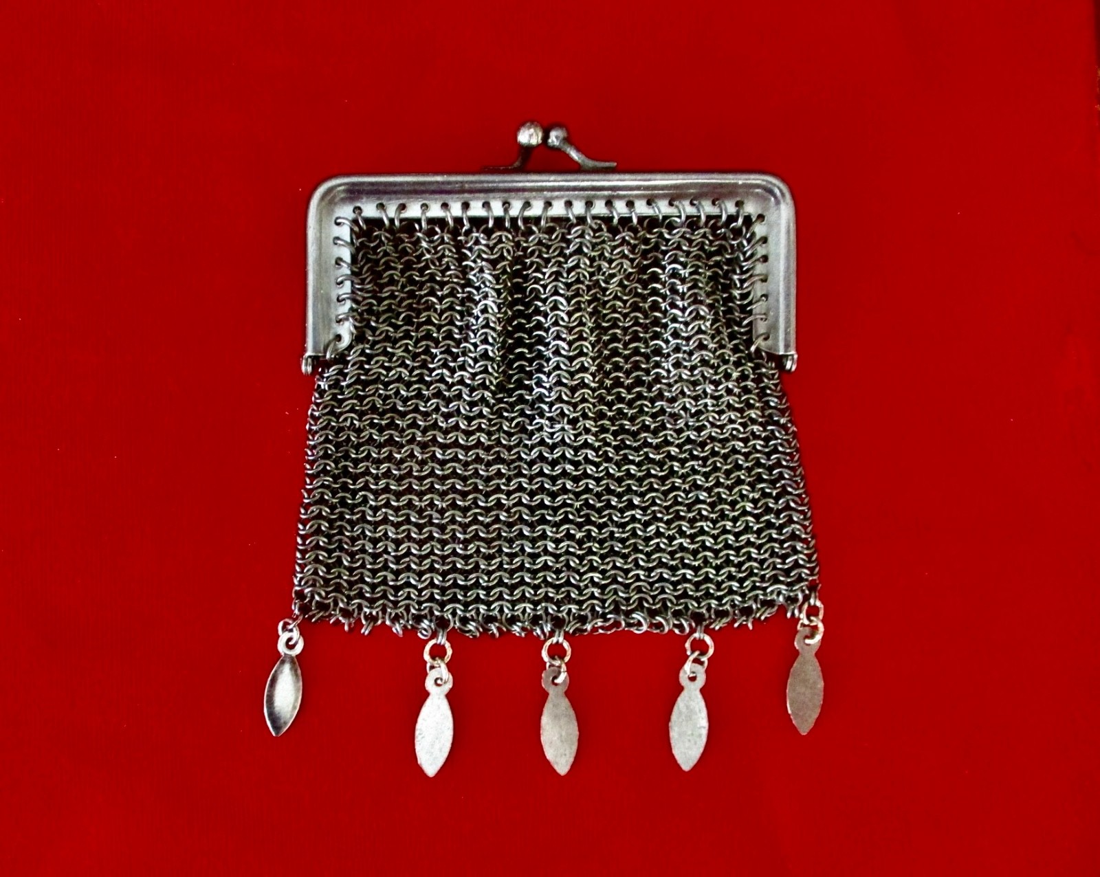 Antique Gunmetal Chatelaine Mesh Purse/Necklace/Victorian