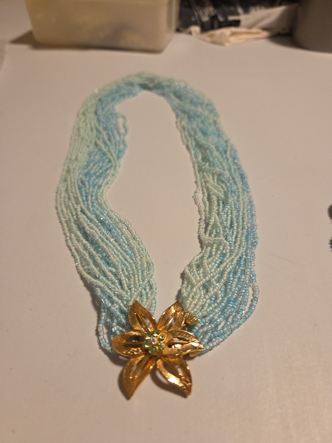 BeautifulVintage Aqua Beaded Necklace And Clip Earrings
