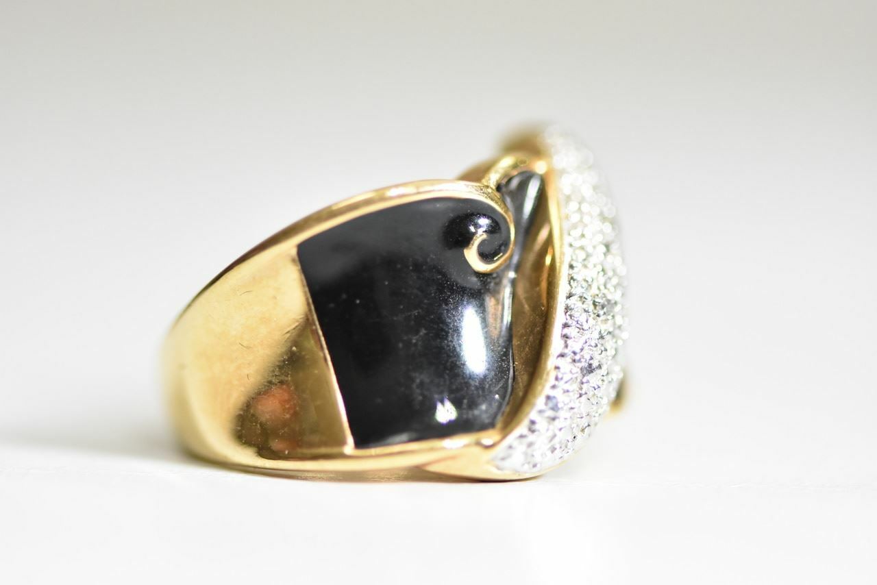 Cocktail ring gold over sterling silver art deco influences Size 8.75