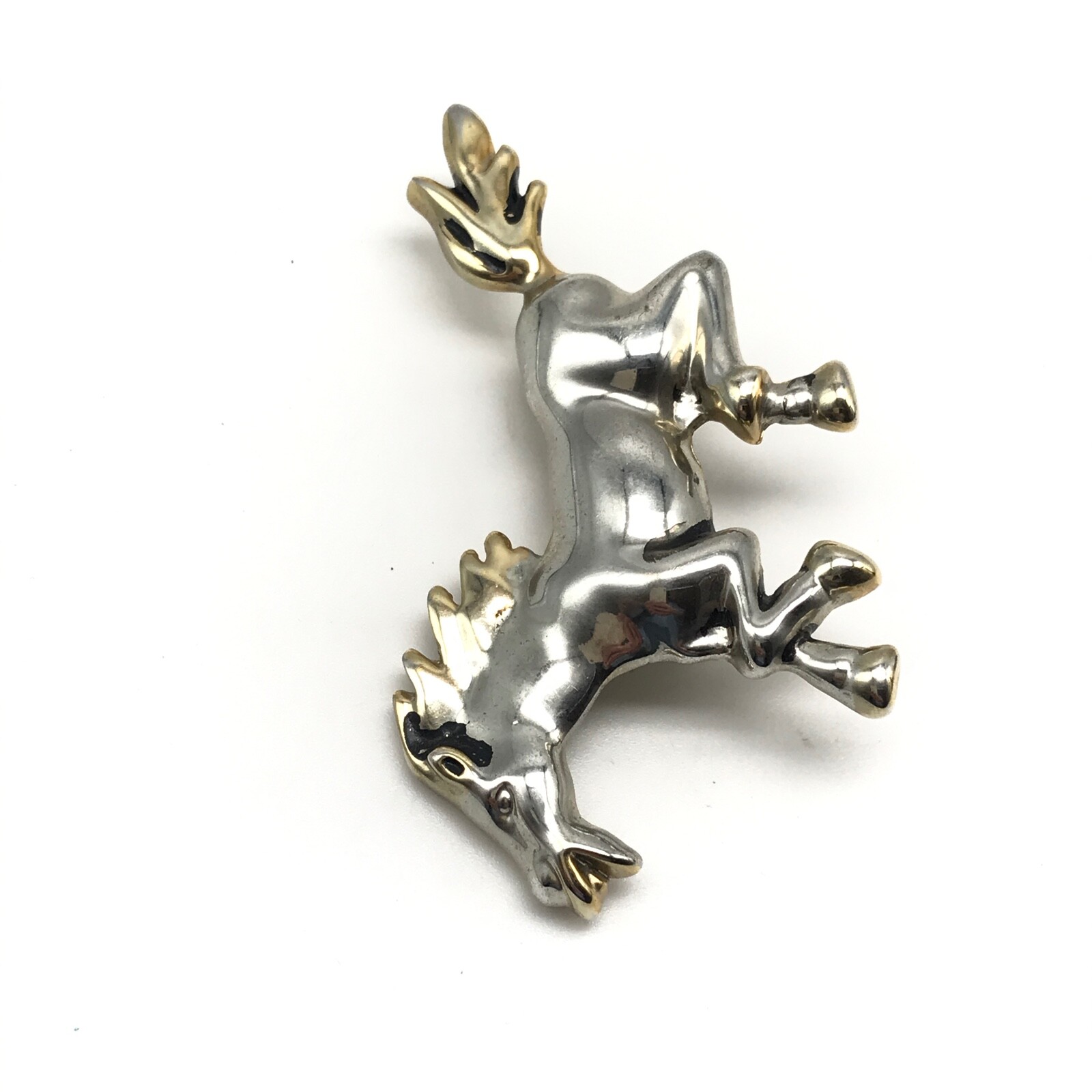 Vintage Silver Tone Two Tone Running Galloping Horse Brooch Pin Pendant
