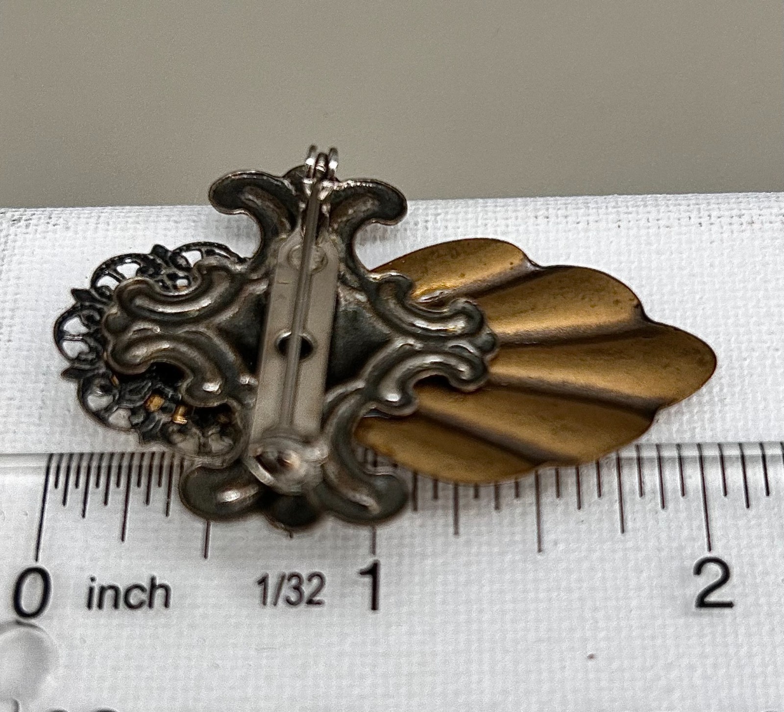 VTG Garden Angel Brooch Pin Gold & Silver Tone Wheelbarrow Charm Gardener GIFT
