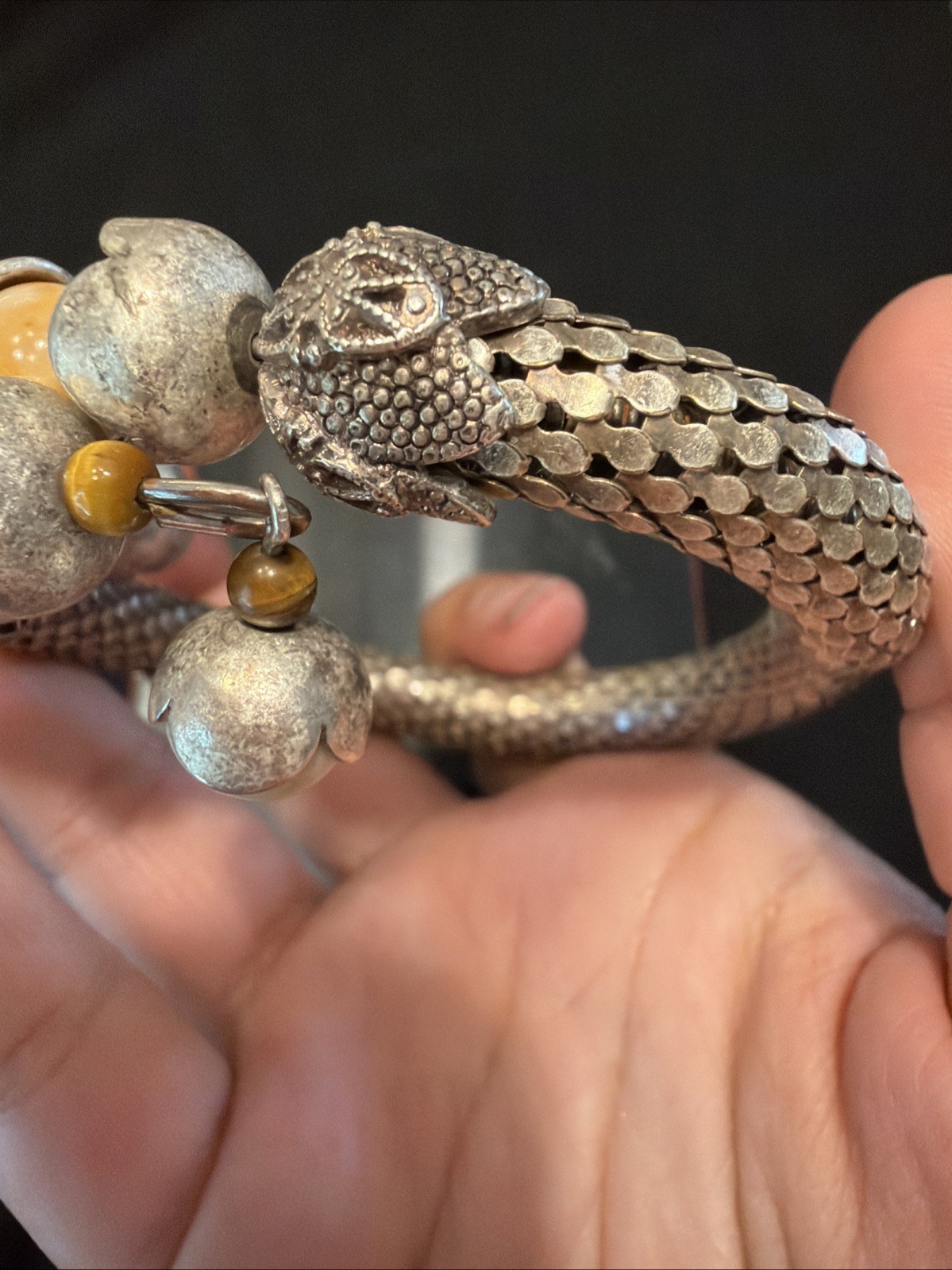 Vintage Pierre Cardin Ornate Bracelet Sterling With Stones Adjustable
