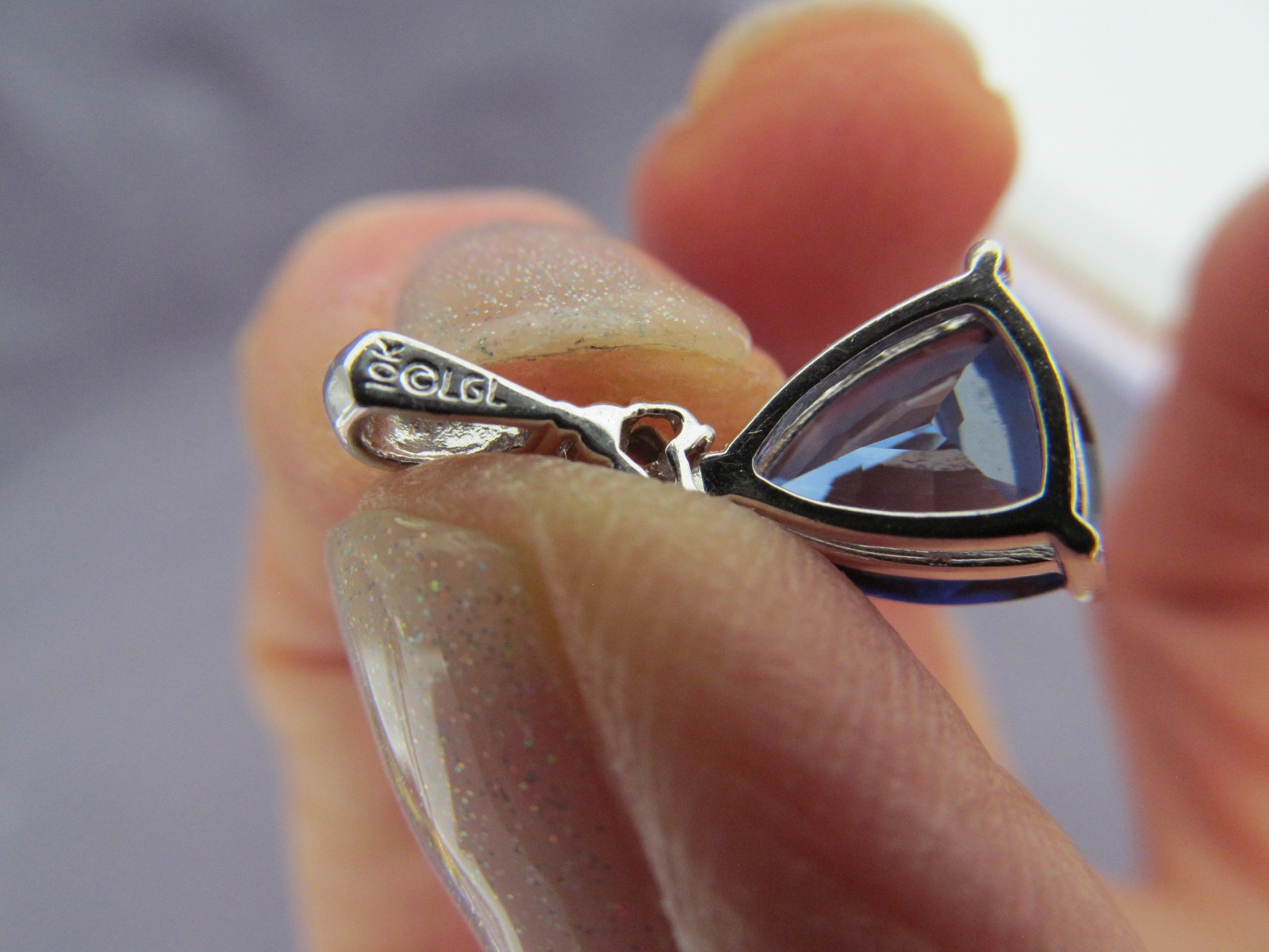 HUGE! LGL 10K WHITE GOLD TRILLION LONDON BLUE TOPAZ & DIAMOND STACKED PENDANT