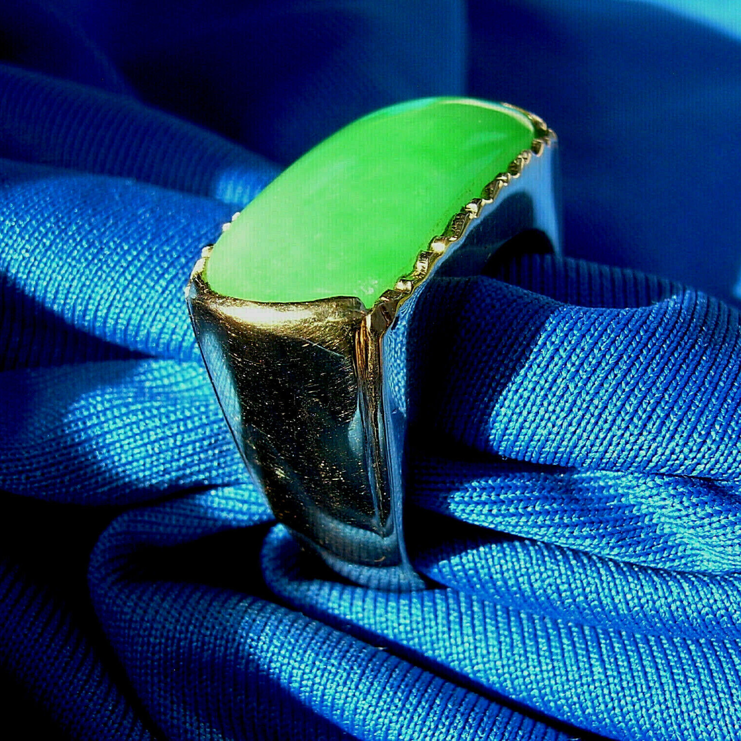 EARTH MINED Green Jadeite JADE Deco Ring Antique Solid 18K GOLD Size 8.75